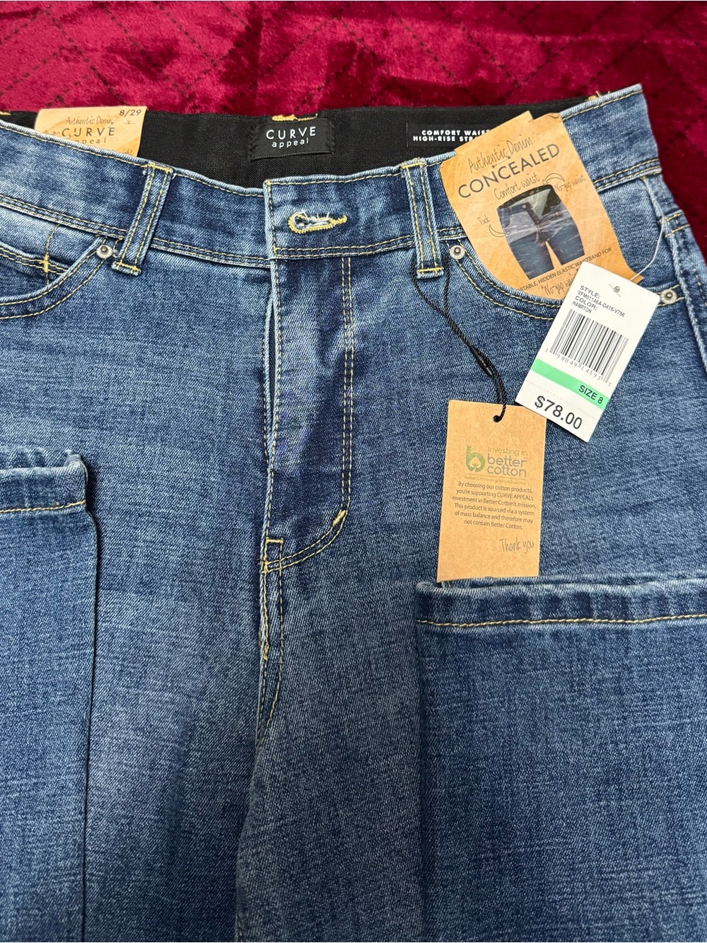 Curve Appeal Women’s Straight Leg Jeans in Medium Blue - Concealed Waist
